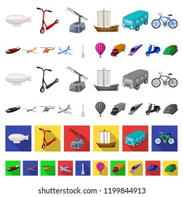 Different types of transport cartoon icons in set collection for design. Car and ship vector symbol stock web illustration.