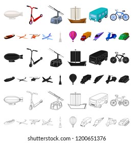 Different types of transport cartoon icons in set collection for design. Car and ship vector symbol stock web illustration.