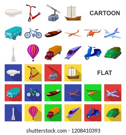 Different types of transport cartoon icons in set collection for design. Car and ship vector symbol stock web illustration.