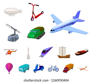 Different types of transport cartoon icons in set collection for design. Car and ship vector symbol stock web illustration.