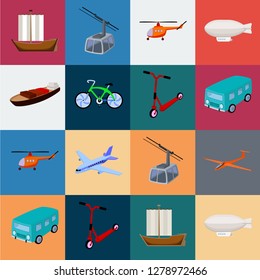 Different types of transport cartoon icons in set collection for design. Car and ship vector symbol stock web illustration.