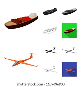 Different types of transport cartoon,black,flat,monochrome,outline icons in set collection for design. Car and ship vector symbol stock web illustration.