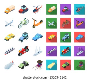 Different types of transport cartoon,flat icons in set collection for design. Car and ship isometric vector symbol stock web illustration.
