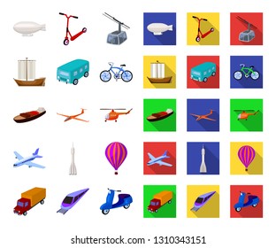 Different types of transport cartoon,flat icons in set collection for design. Car and ship vector symbol stock web illustration.