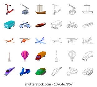 Different types of transport cartoon,outline icons in set collection for design. Car and ship vector symbol stock web illustration.