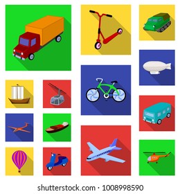 Different types of transport flat icons in set collection for design. Car and ship vector symbol stock web illustration.