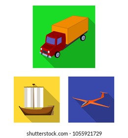 Different types of transport flat icons in set collection for design. Car and ship vector symbol stock web illustration.