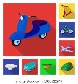 Different types of transport flat icons in set collection for design. Car and ship vector symbol stock web illustration.
