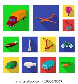 Different types of transport flat icons in set collection for design. Car and ship vector symbol stock web illustration.