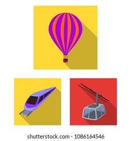 Different types of transport flat icons in set collection for design. Car and ship vector symbol stock web illustration.