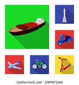 Different types of transport flat icons in set collection for design. Car and ship vector symbol stock web illustration.