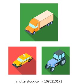Different types of transport flat icons in set collection for design. Car and ship isometric vector symbol stock web illustration.