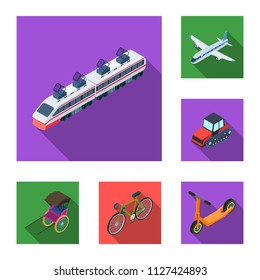 Different types of transport flat icons in set collection for design. Car and ship isometric vector symbol stock web illustration.