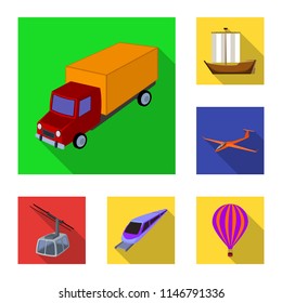 Different types of transport flat icons in set collection for design. Car and ship vector symbol stock web illustration.