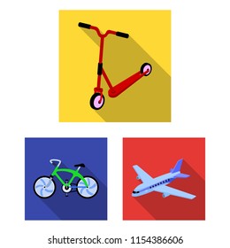 Different types of transport flat icons in set collection for design. Car and ship vector symbol stock web illustration.