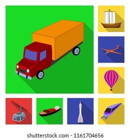 Different types of transport flat icons in set collection for design. Car and ship vector symbol stock web illustration.