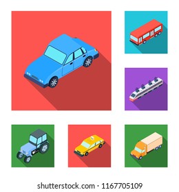 Different types of transport flat icons in set collection for design. Car and ship isometric vector symbol stock web illustration.