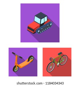 Different types of transport flat icons in set collection for design. Car and ship isometric vector symbol stock web illustration.