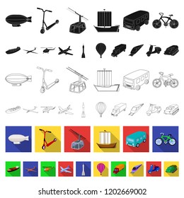 Different types of transport flat icons in set collection for design. Car and ship vector symbol stock web illustration.