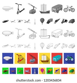 Different types of transport flat icons in set collection for design. Car and ship vector symbol stock web illustration.