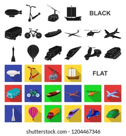Different types of transport flat icons in set collection for design. Car and ship vector symbol stock web illustration.