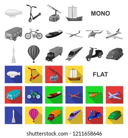 Different types of transport flat icons in set collection for design. Car and ship vector symbol stock web illustration.