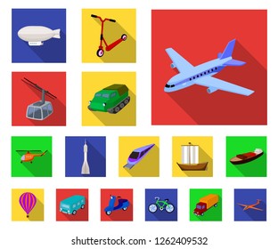 Different types of transport flat icons in set collection for design. Car and ship vector symbol stock web illustration.