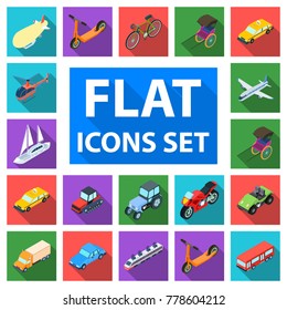 Different types of transport flat icons in set collection for design. Car and ship isometric vector symbol stock web illustration.