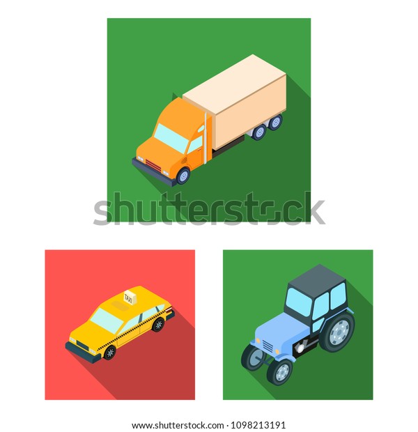 Different types of transport flat icons in\
set collection for design. Car and ship isometric vector symbol\
stock web\
illustration.