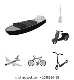 Different types of transport monochrome icons in set collection for design. Car and ship vector symbol stock web illustration.