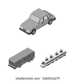 Different types of transport monochrome icons in set collection for design. Car and ship isometric vector symbol stock web illustration.