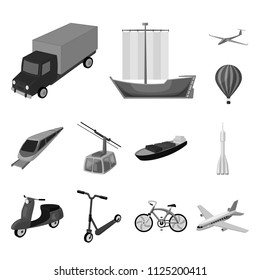 Different types of transport monochrome icons in set collection for design. Car and ship vector symbol stock web illustration.