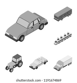 Different types of transport monochrome icons in set collection for design. Car and ship isometric vector symbol stock web illustration.