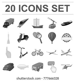 Different types of transport monochrome icons in set collection for design. Car and ship vector symbol stock web illustration.