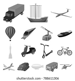 Different types of transport monochrome icons in set collection for design. Car and ship vector symbol stock web illustration.