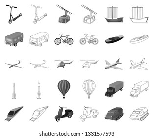 Different types of transport monochrome,outline icons in set collection for design. Car and ship vector symbol stock web illustration.