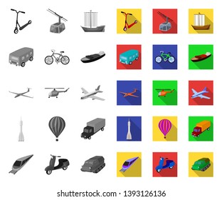 Different types of transport mono,flat icons in set collection for design. Car and ship vector symbol stock web illustration.