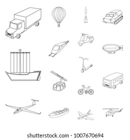 Different types of transport outline icons in set collection for design. Car and ship vector symbol stock web illustration.