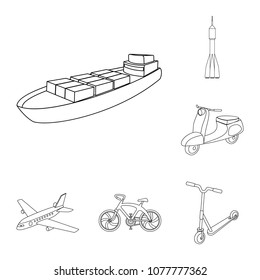 Different types of transport outline icons in set collection for design. Car and ship vector symbol stock web illustration.