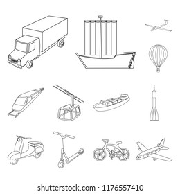 Different types of transport outline icons in set collection for design. Car and ship vector symbol stock web illustration.