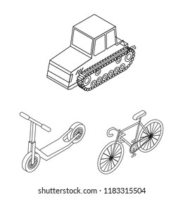 Different types of transport outline icons in set collection for design. Car and ship isometric vector symbol stock web illustration.