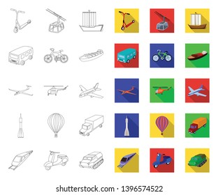 Different types  transport outline,flat icons in set collection  design. Car and ship vector symbol stock web illustration.