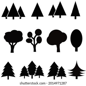 Different types of tree icon vector, nature, silhouette vector download