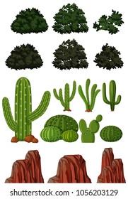 Different types of trees and mountains illustration