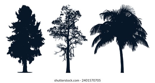 Different types of trees silhouettes vector