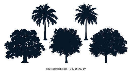 Different types of trees silhouettes vector