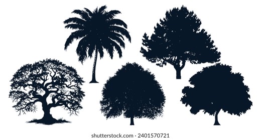 Different types of trees silhouettes vector
