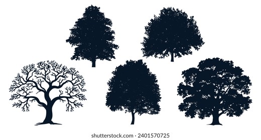 Different types of trees silhouettes vector