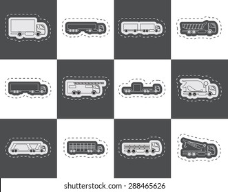 different types of trucks and lorries icons - Vector icon set