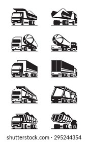 Different types of trucks with trailers - vector illustration